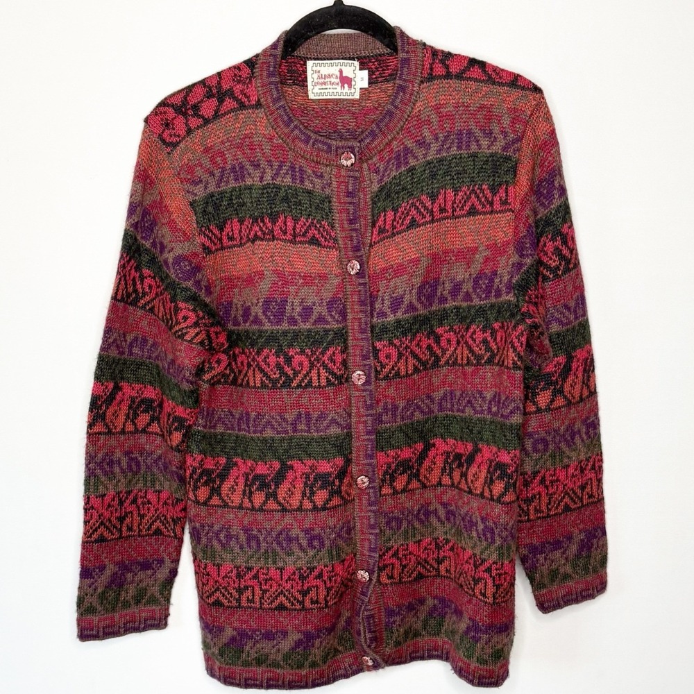 The Alpaca Connection Handmade Peru Alpaca Wool Llama Cardigan Sweater Size M